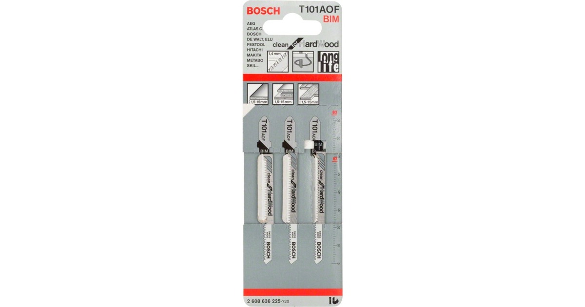 Bosch Stichsägeblatt T 101 AOF Clean for Hard Wood, 83mm(3 Stück)