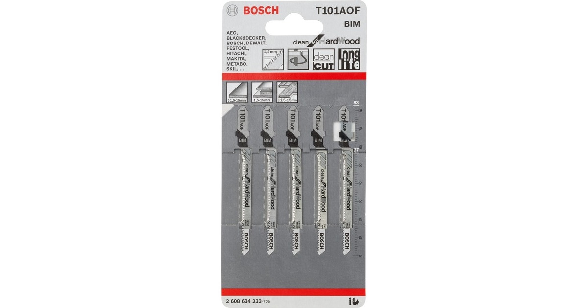 Bosch Stichsägeblatt T 101 AOF Clean for Hard Wood, 83mm(5 Stück)