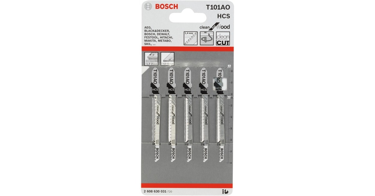 Bosch Stichsägeblatt T 101 AO Clean for Wood, 83mm(5 Stück)
