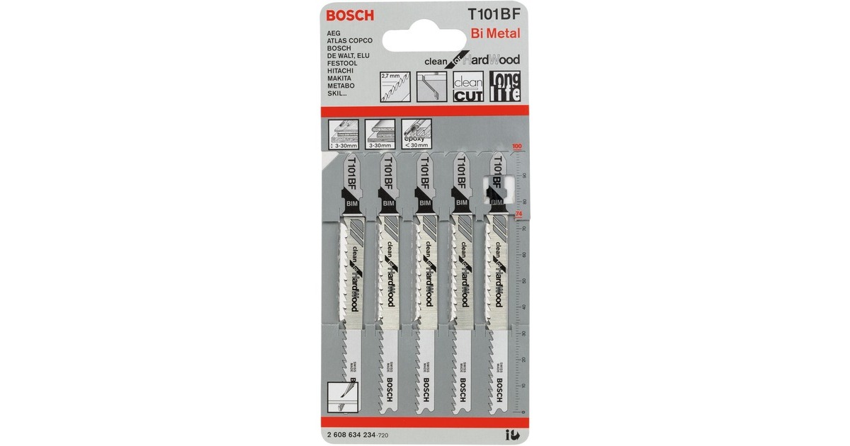 Bosch Stichsägeblatt T 101 BF Clean for Hard Wood, 100mm(5 Stück)