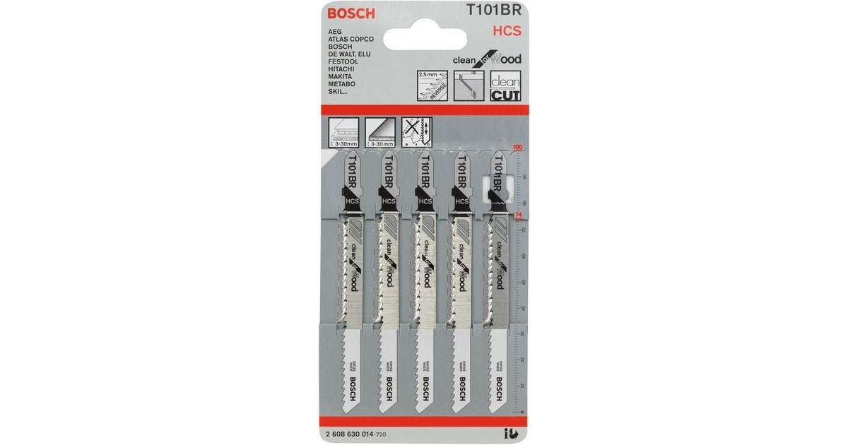 Bosch Stichsägeblatt T 101 BR Clean for Wood, 100mm(5 Stück)