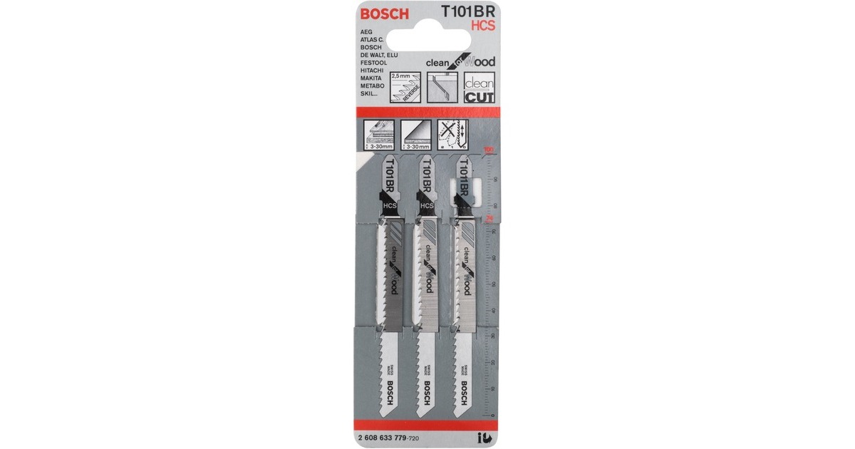 Bosch Stichsägeblatt T 101 BR Clean for Wood, 100mm(3 Stück)