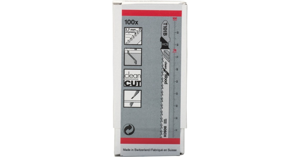 Bosch Stichsägeblatt T 101 B Clean for Wood, 100mm(100 Stück)