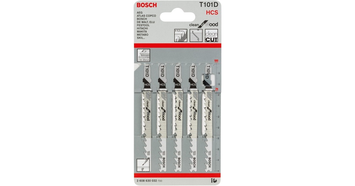 Bosch Stichsägeblatt T 101 D Clean for Wood, 100mm(5 Stück)