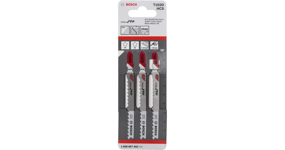 Bosch Stichsägeblatt T 102 D Clean for PP, 100mm(3 Stück)
