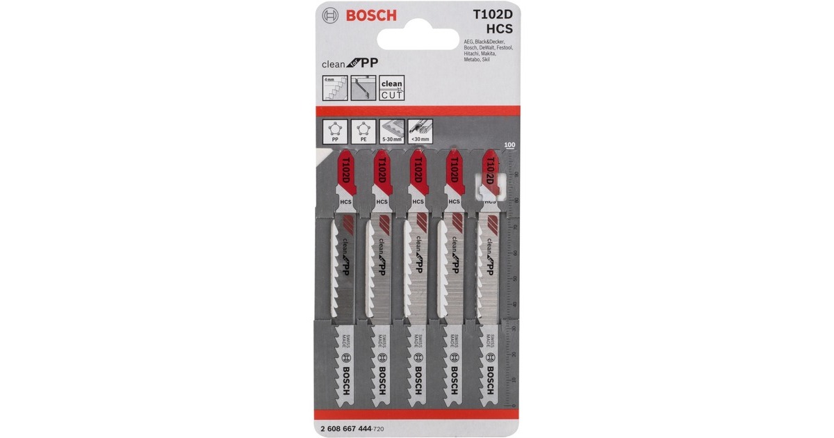 Bosch Stichsägeblatt T 102 D Clean for PP, 100mm(5 Stück)
