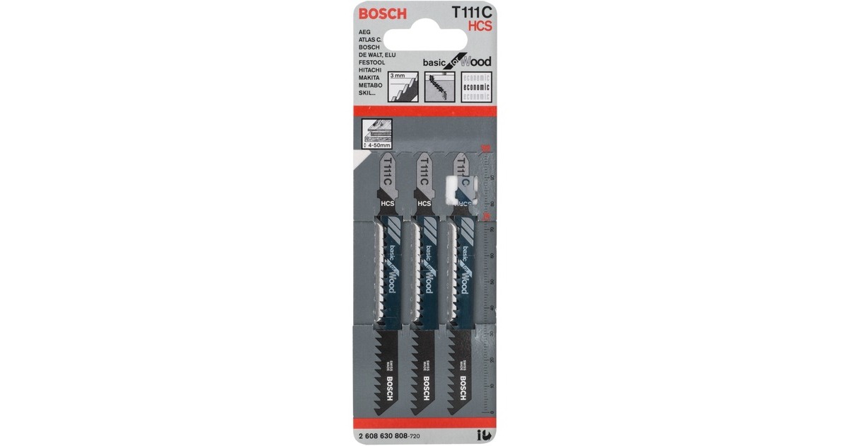 Bosch Stichsägeblatt T 111 C Basic for Wood, 100mm(3 Stück)