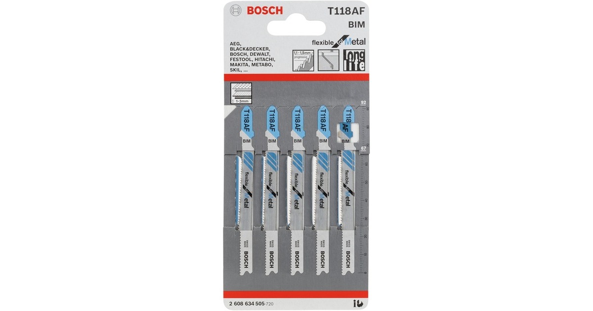 Bosch Stichsägeblatt T 118 AF Flexible for Metal, 92mm(5 Stück)