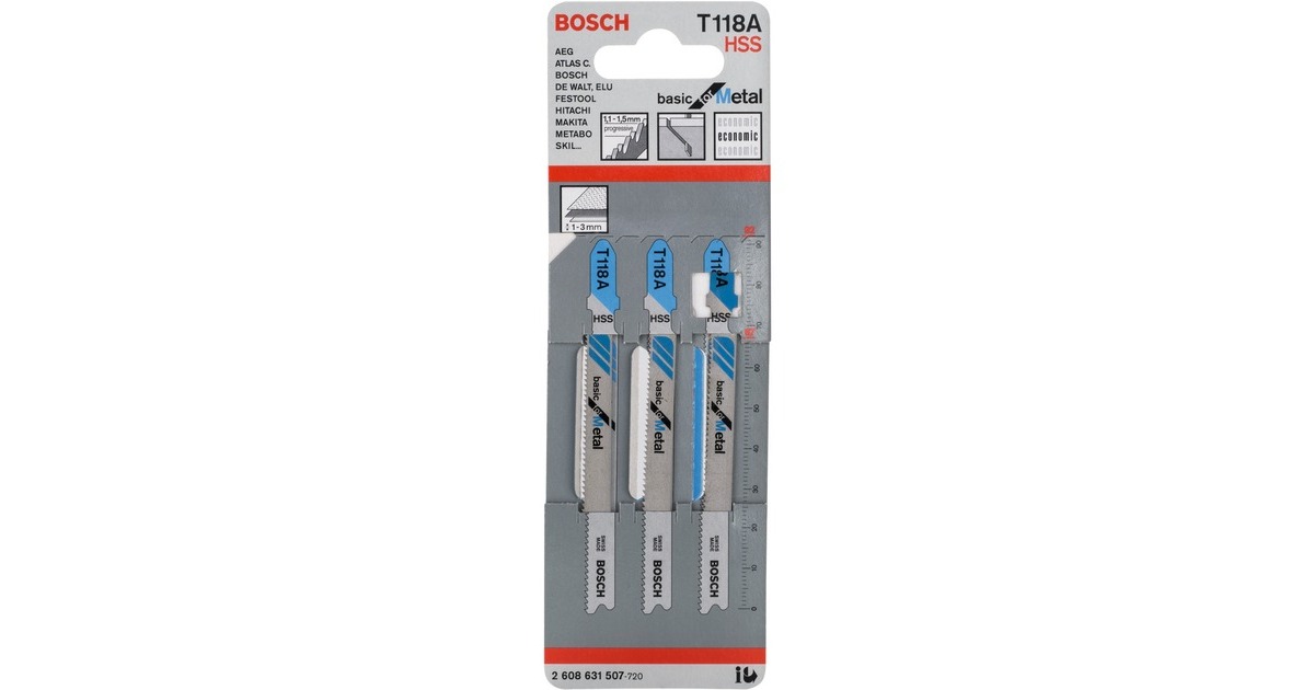 Bosch Stichsägeblatt T 118 A Basic for Metal, 92mm(3 Stück)