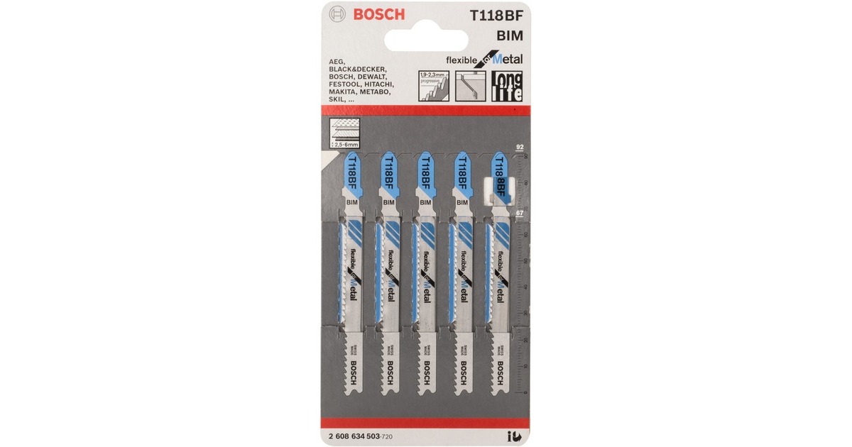 Bosch Stichsägeblatt T 118 BF Flexible for Metal, 92mm(5 Stück)