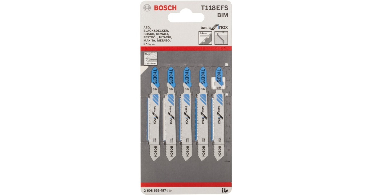 Bosch Stichsägeblatt T 118 EFS Basic for Inox, 83mm(5 Stück)