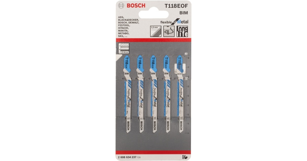 Bosch Stichsägeblatt T 118 EOF Flexible for Metal, 83mm(5 Stück)