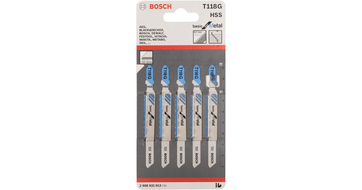 Bosch Stichsägeblatt T 118 G Basic for Metal, 92mm(5 Stück)