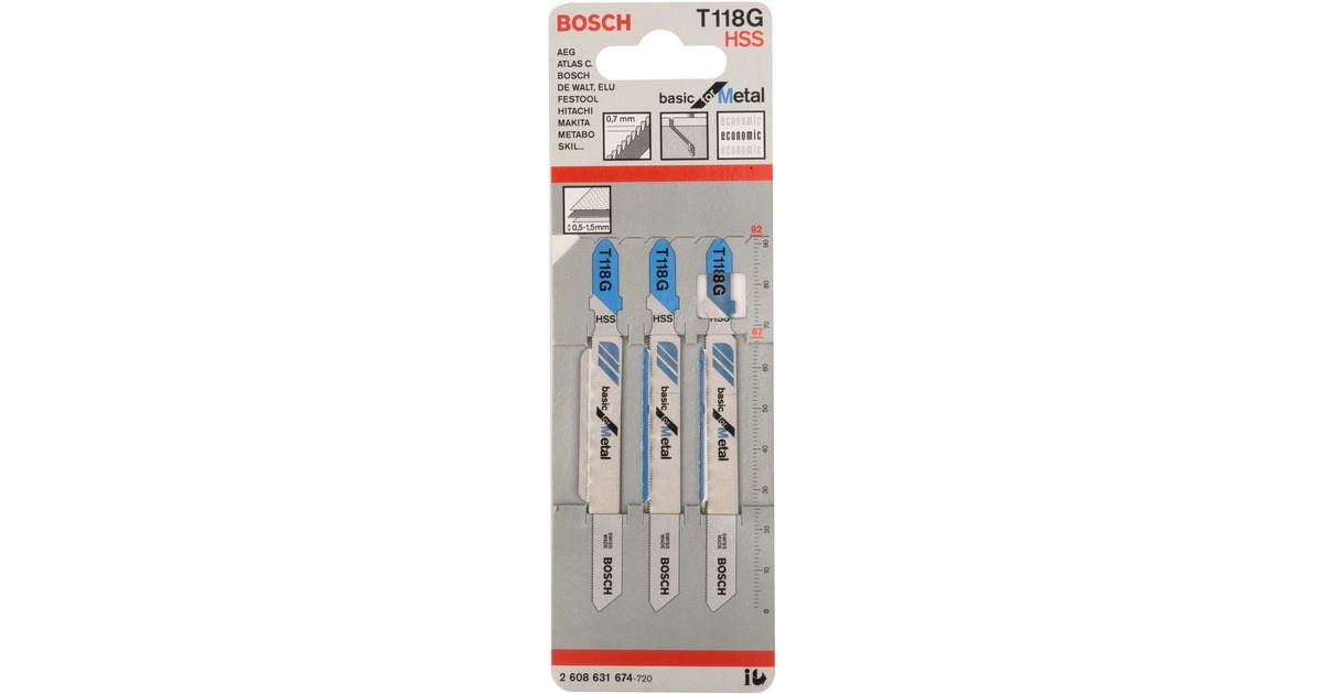Bosch Stichsägeblatt T 118 G Basic for Metal, 92mm(3 Stück)