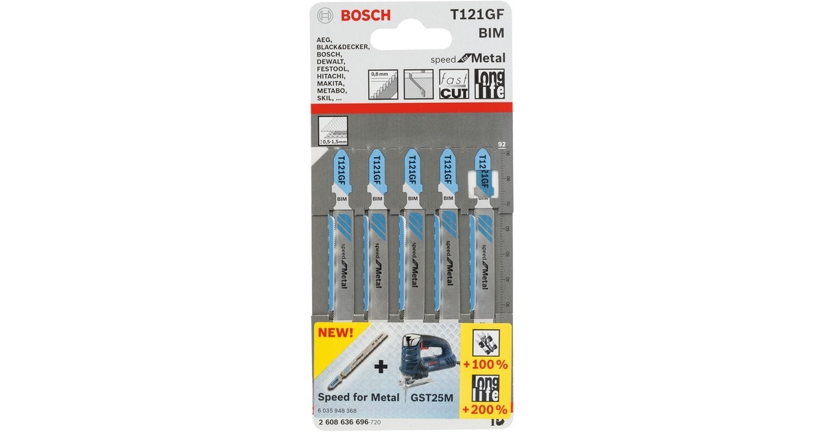 Bosch Stichsägeblatt T 121 GF Speed for Metal, 92mm(5 Stück)
