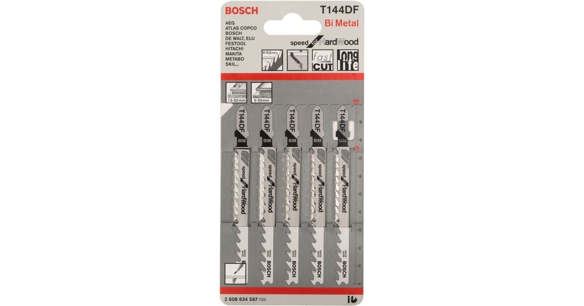 Bosch Stichsägeblatt T 144 DF Speed for Hard Wood, 100mm(5 Stück)
