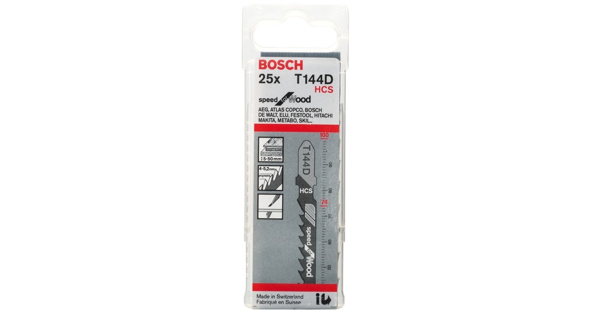 Bosch Stichsägeblatt T 144 D Speed for Wood, 100mm(25 Stück)