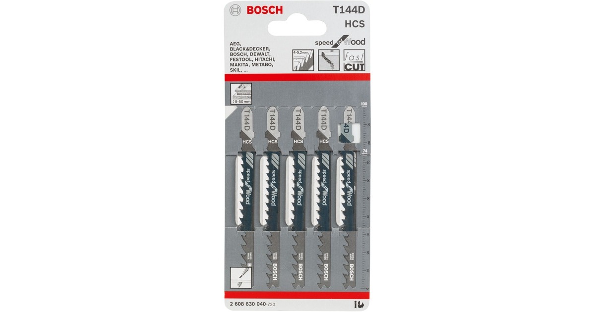 Bosch Stichsägeblatt T 144 D Speed for Wood, 100mm(5 Stück)