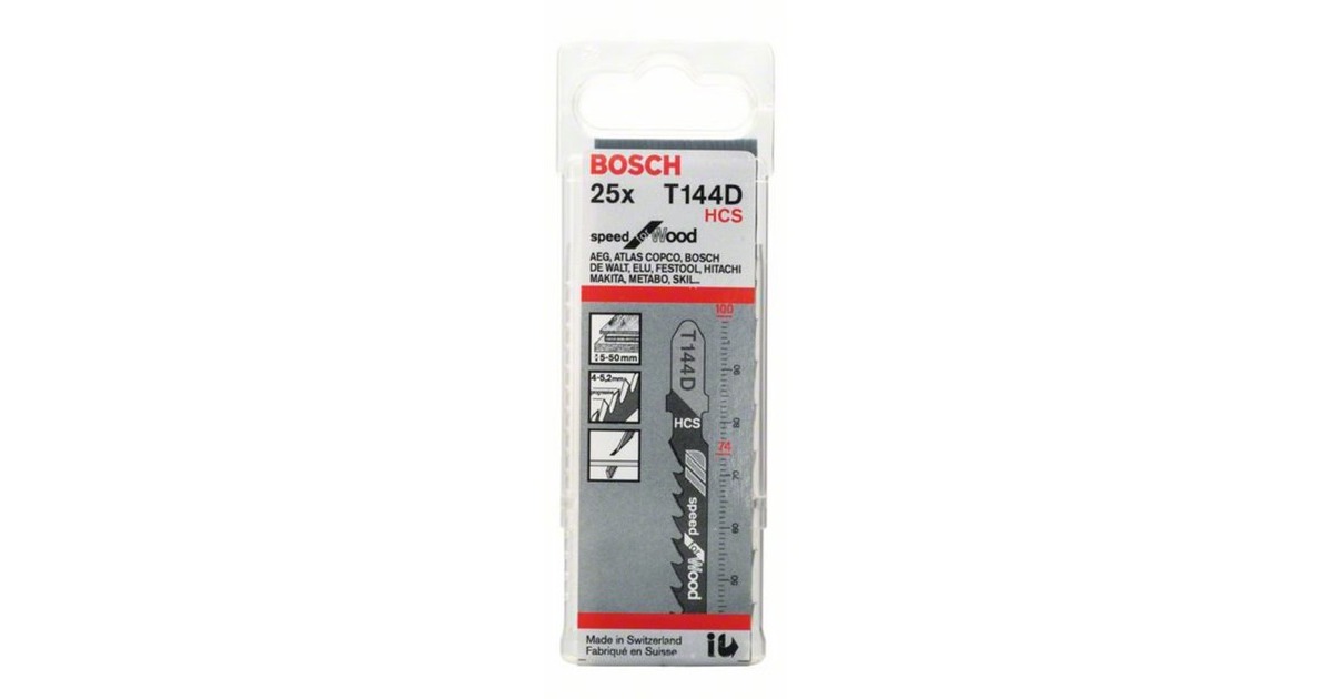Bosch Stichsägeblatt T 144 D Speed for Wood, 100mm(25 Stück)