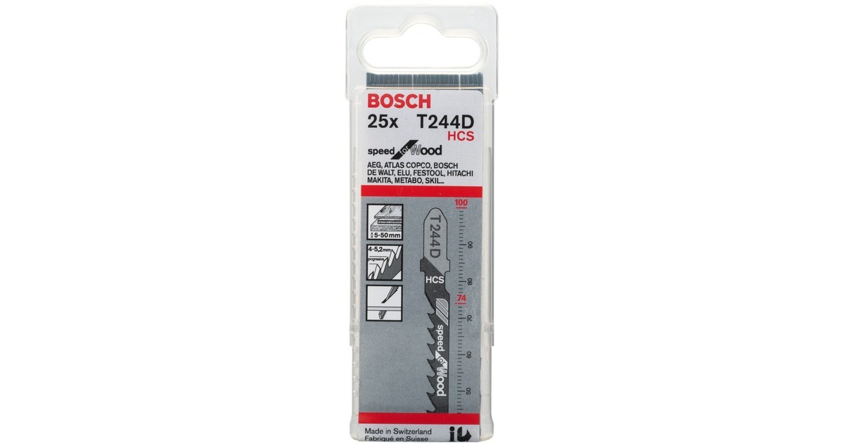 Bosch Stichsägeblatt T 244 D Speed for Wood, 100mm(25 Stück)