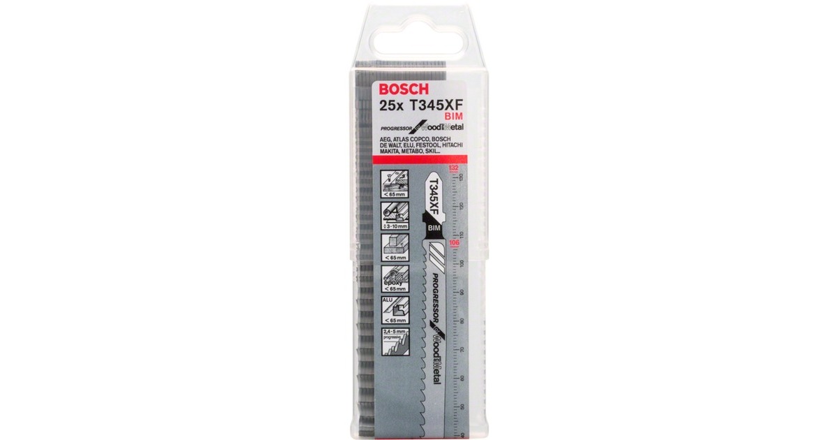 Bosch Stichsägeblatt T 345 XF Progressor for Wood and Metal, 132mm(schwarz, 25 Stück)