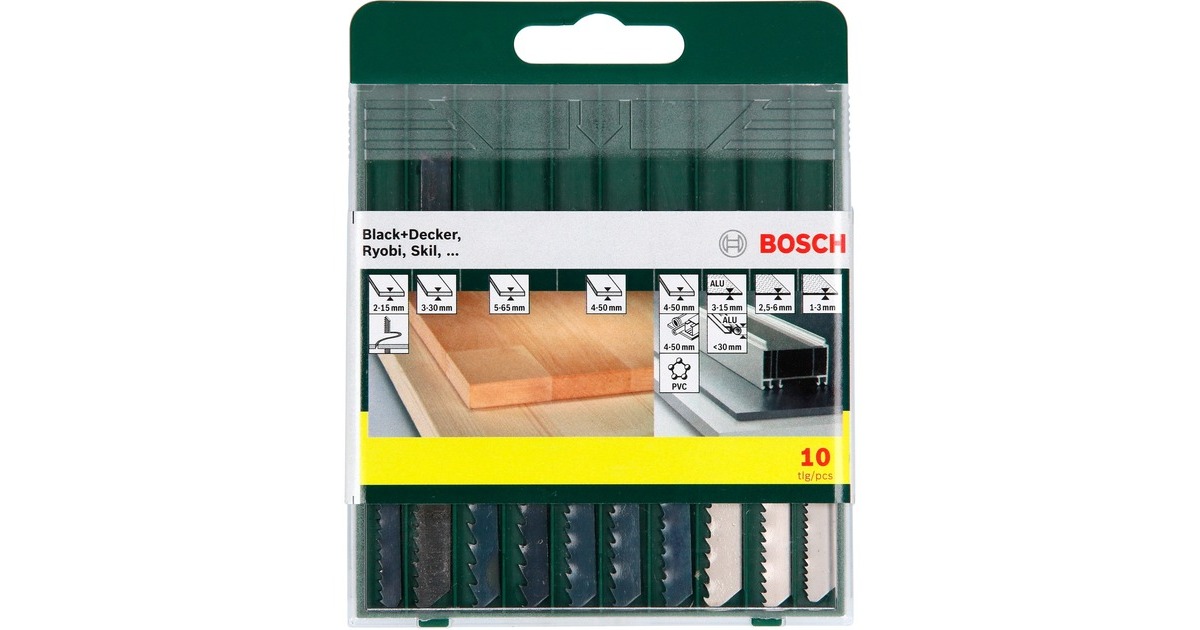 Bosch Stichsägeblattbox Holz/Metall/Kunststoff, 10-teilig, Sägeblatt-Satz(U-Schaft)