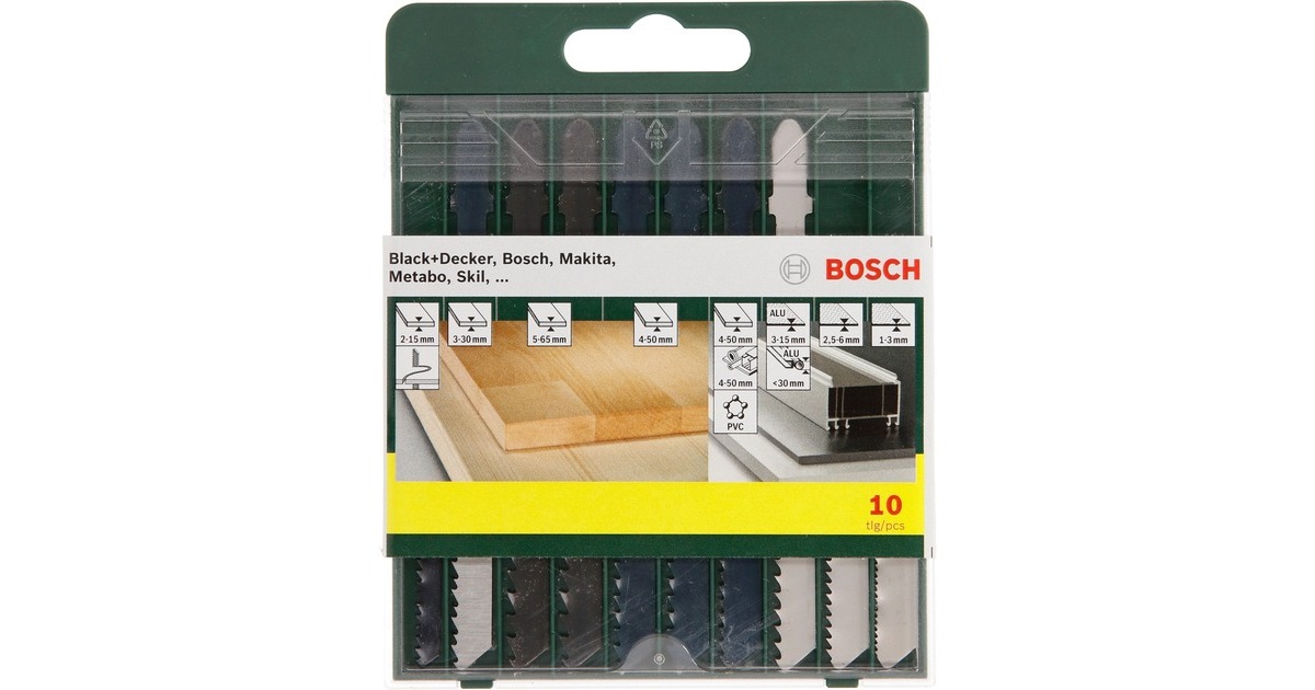 Bosch Stichsägeblattbox Holz/Metall/Kunststoff, 10-teilig, Sägeblatt-Satz(T-Schaft)