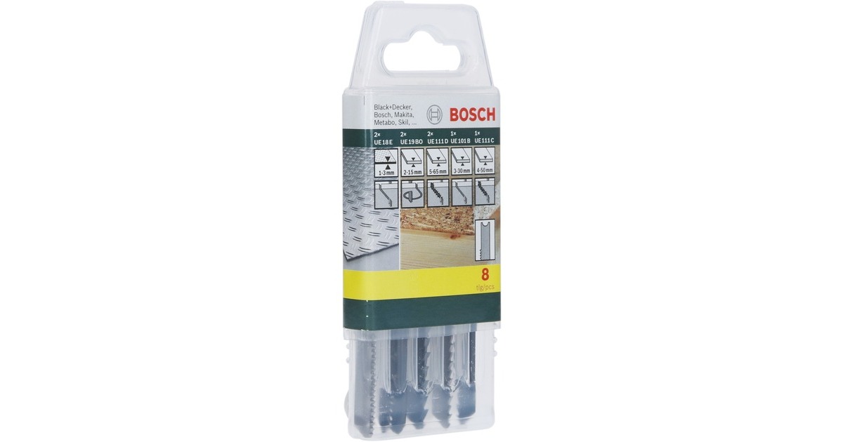 Bosch Stichsägeblattbox Holz/Metall/Kunststoff, 8-teilig, Sägeblatt-Satz(U-Schaft)