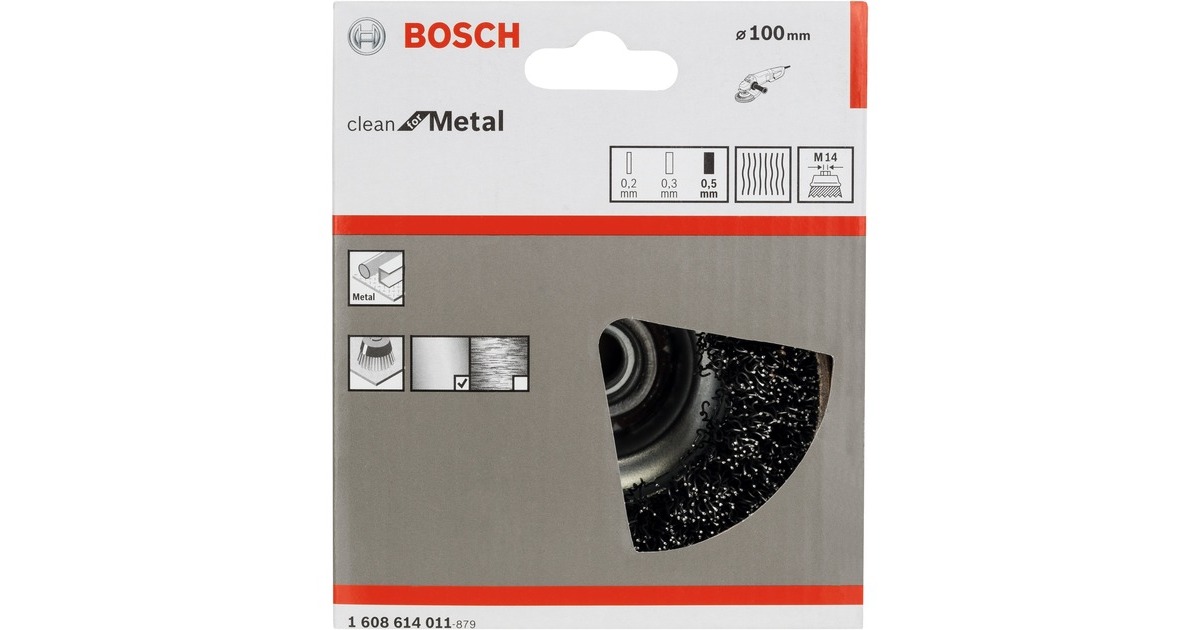 Bosch Topfbürste Clean for Metal, Ø 100mm(0,5mm Stahldraht, M14, für Winkelschleifer)