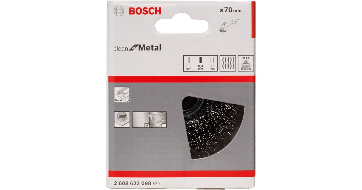 Bosch Topfbürste Clean for Metal, Ø 70mm(0,3mm Stahldraht, M14, für Winkelschleifer)