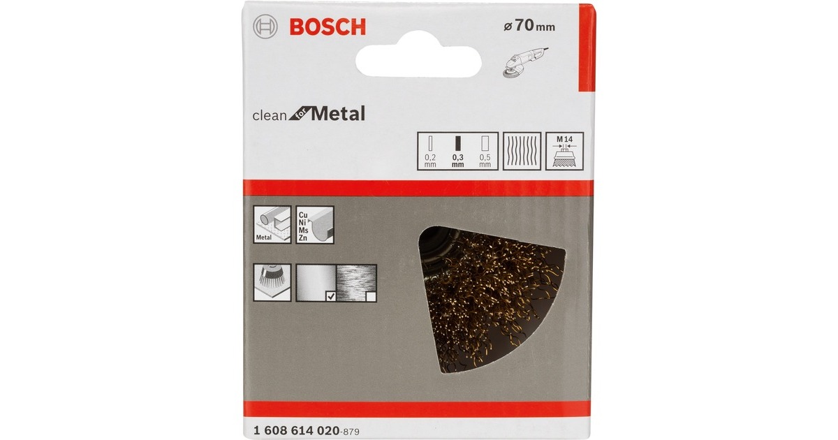 Bosch Topfbürste Clean for Metal, Ø 70mm, vermessingt(0,3mm Stahldraht, M14, für Winkelschleifer)