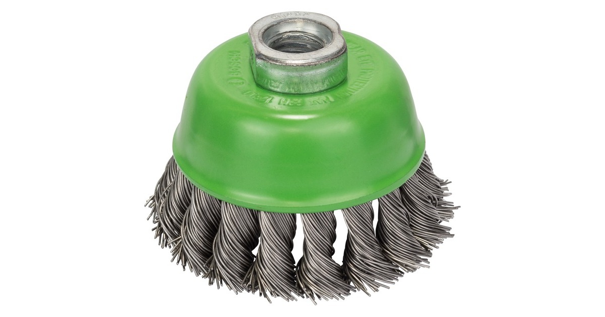 Bosch Topfbürste Heavy for Inox, Ø 75mm, gezopft(0,5mm Edelstahldraht, M14, für Winkelschleifer)