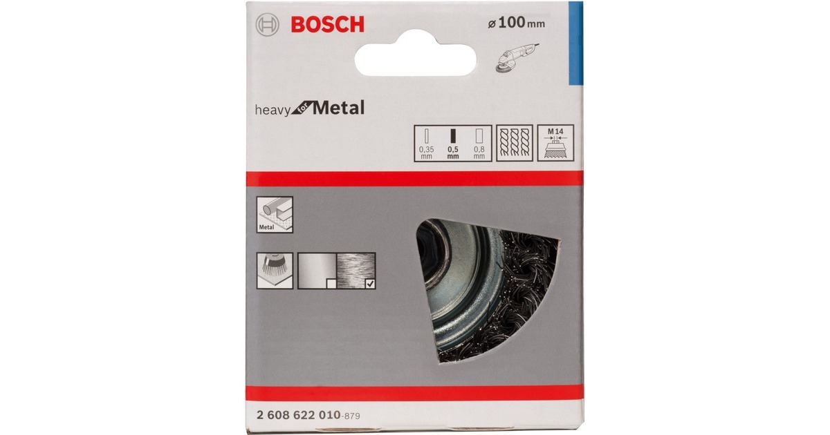 Bosch Topfbürste Heavy for Metal, Ø 100mm, gezopft(0,5mm Stahldraht, M14, für Winkelschleifer)