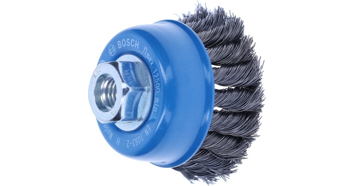 Bosch Topfbürste Heavy for Metal, Ø 75mm, gezopft(0,35mm Stahldraht, M14, für Winkelschleifer)