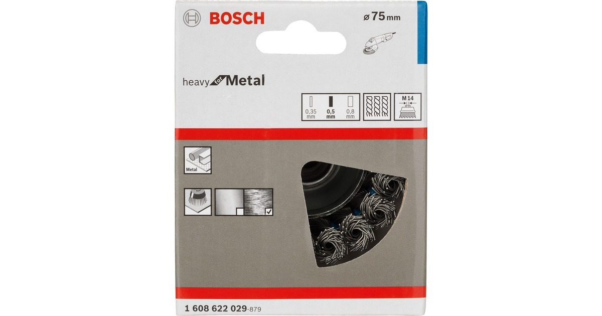 Bosch Topfbürste Heavy for Metal, Ø 75mm, gezopft(0,5mm Stahldraht, M14, für Winkelschleifer)