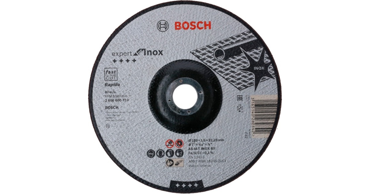 Bosch Trennscheibe Expert for Inox - Rapido, Ø 180mm(Bohrung 22,23mm, AS 46 T INOX BF, gekröpft)