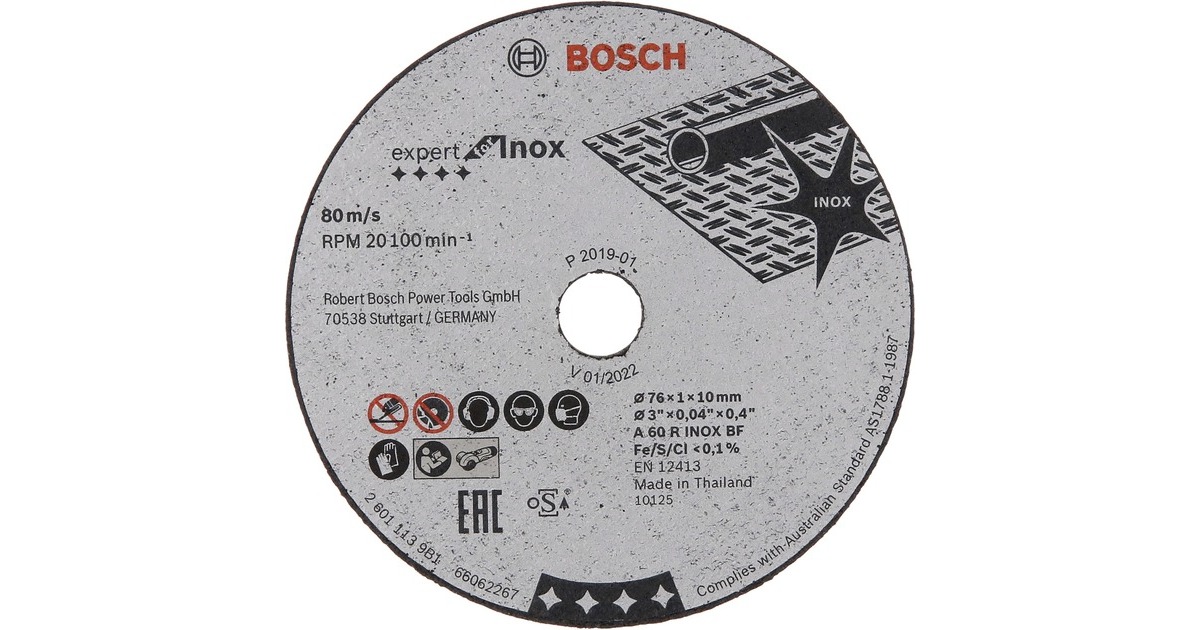 Bosch Trennscheibe Expert for Inox, Ø 76mm, für Mini-Winkelschleifer(5 Stück, Bohrung 10mm, A 60 R INOX BF, gerade)