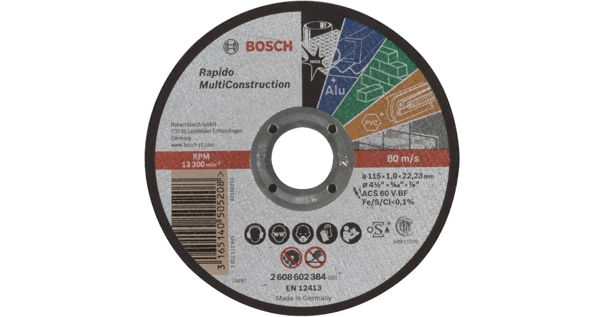 Bosch Trennscheibe MultiConstruction - Rapido, Ø 115mm(Bohrung 22,23mm, ACS 60 V BF, gerade)