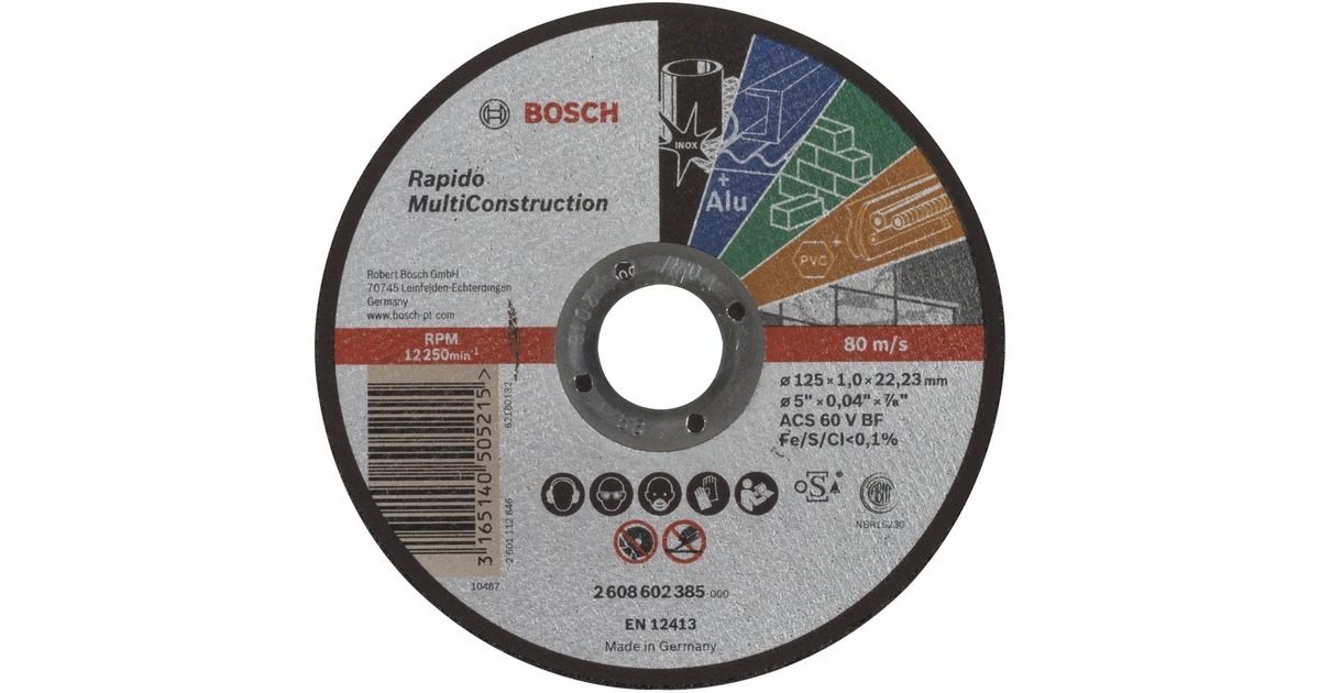 Bosch Trennscheibe MultiConstruction - Rapido, Ø 125mm(Bohrung 22,23mm, ACS 60 V BF, gerade)