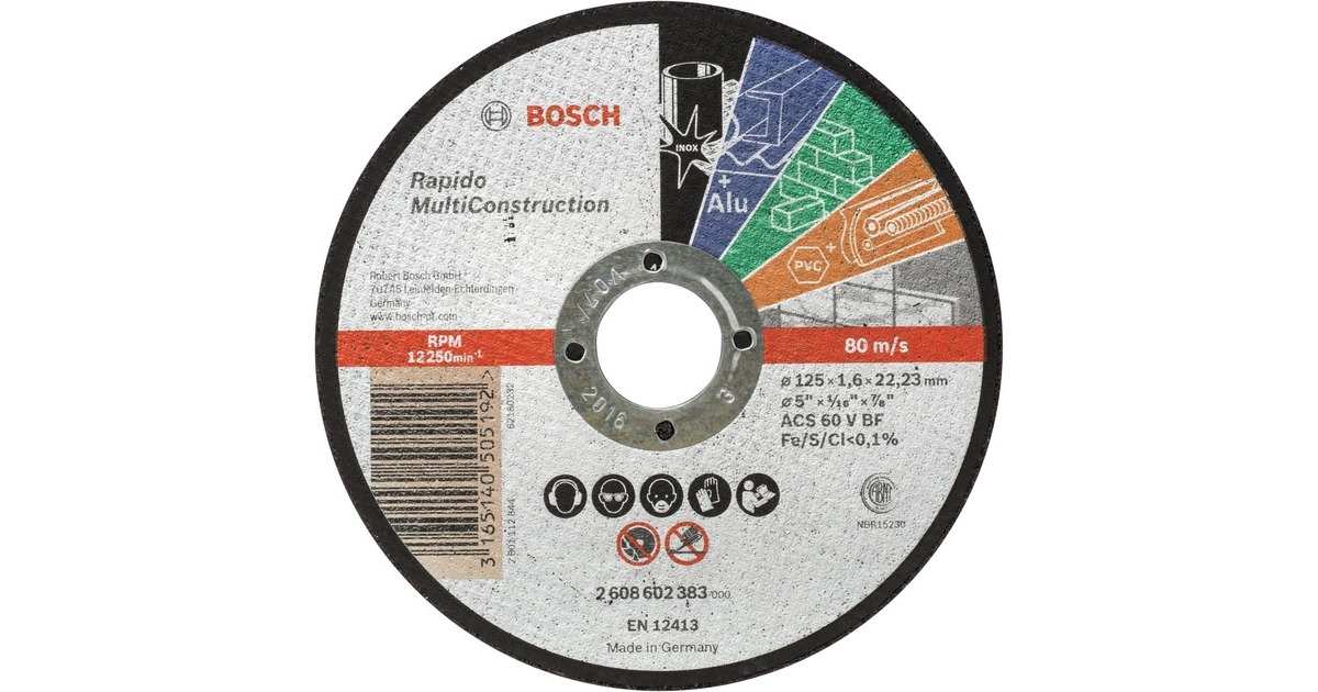 Bosch Trennscheibe MultiConstruction - Rapido, Ø 125mm(Bohrung 22,23mm, ACS 46 V BF, gerade)