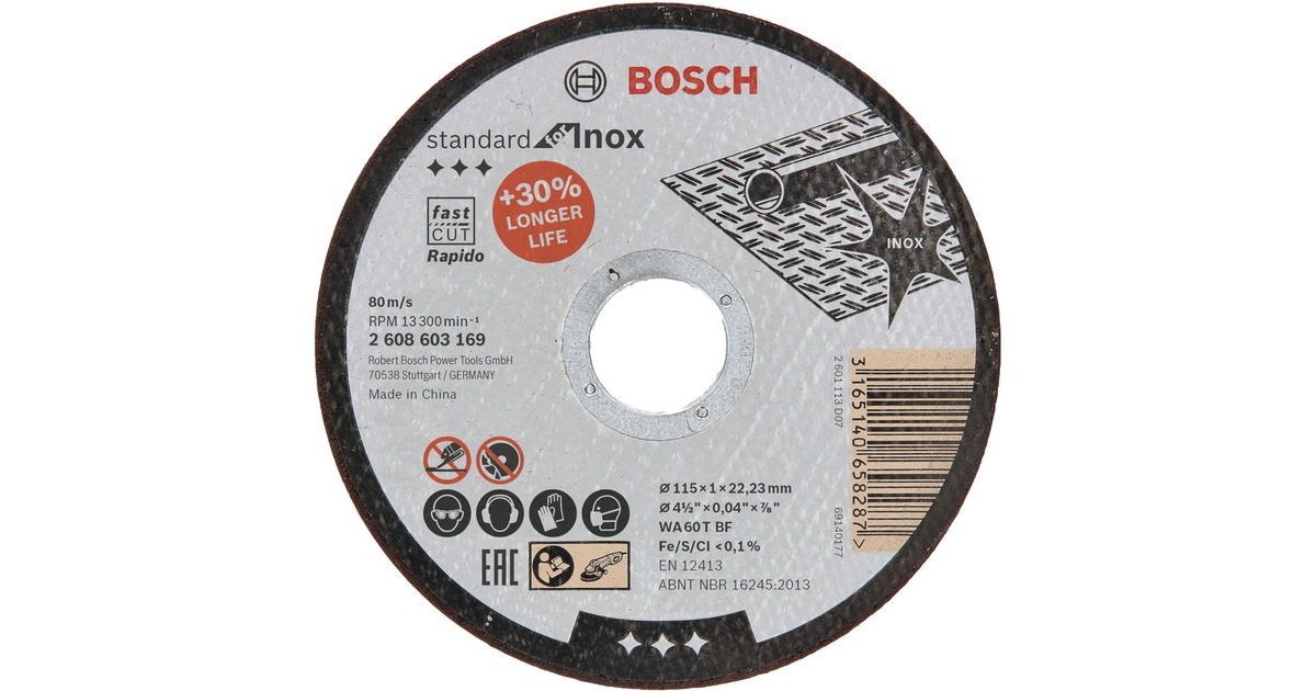 Bosch Trennscheibe Standard for Inox - Rapido, Ø 115mm(Bohrung 22,23mm, WA 60 T BF, gerade)