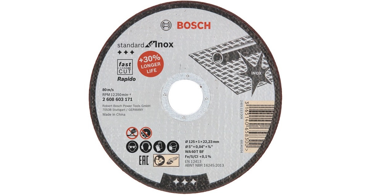 Bosch Trennscheibe Standard for Inox - Rapido, Ø 125mm(Bohrung 22,23mm, WA 60 T BF, gerade)