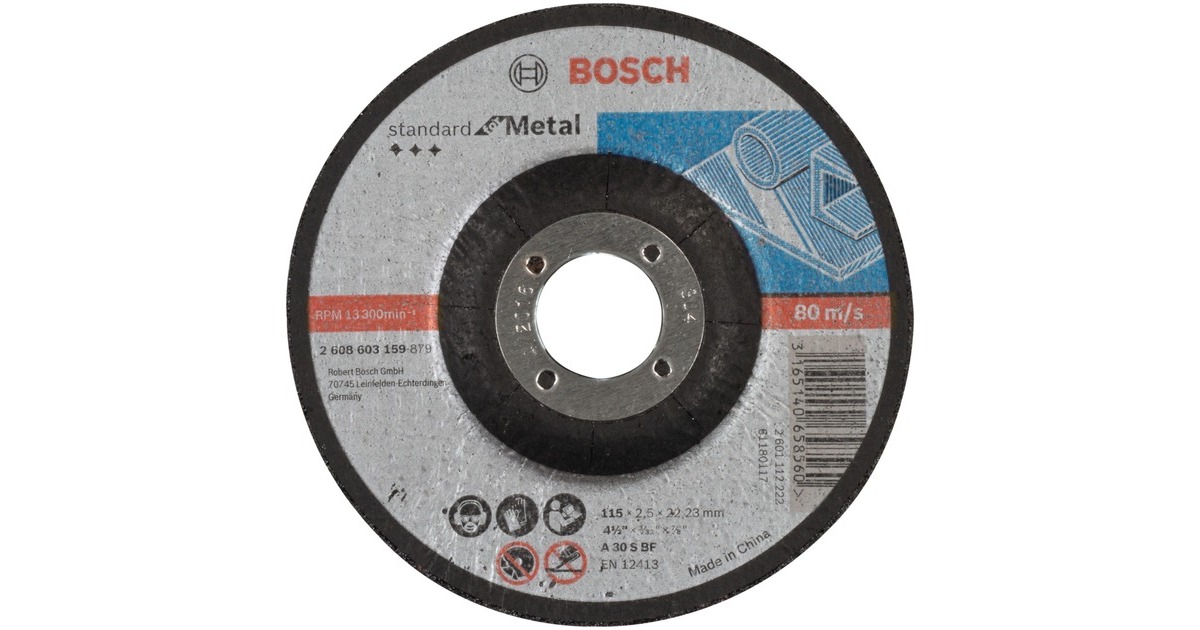 Bosch Trennscheibe Standard for Metal, Ø 115mm(Bohrung 22,23mm, A 30 S BF, gekröpft)