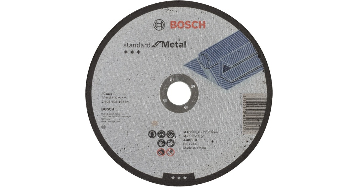 Bosch Trennscheibe Standard for Metal, Ø 180mm(Bohrung 22,23mm, A 30 S BF, gerade)