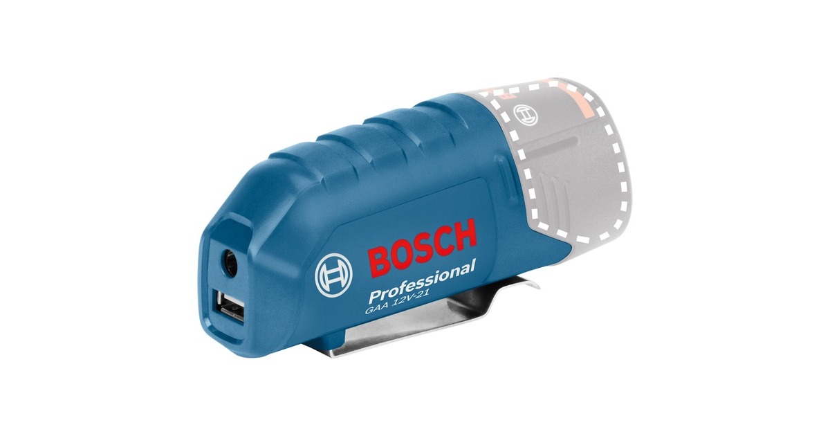 Bosch USB-Ladeadapter GAA 12V-21 Professional, Ladegerät(blau, für 10,8 / 12 Volt Akkus, 1x USB, 1x DC)