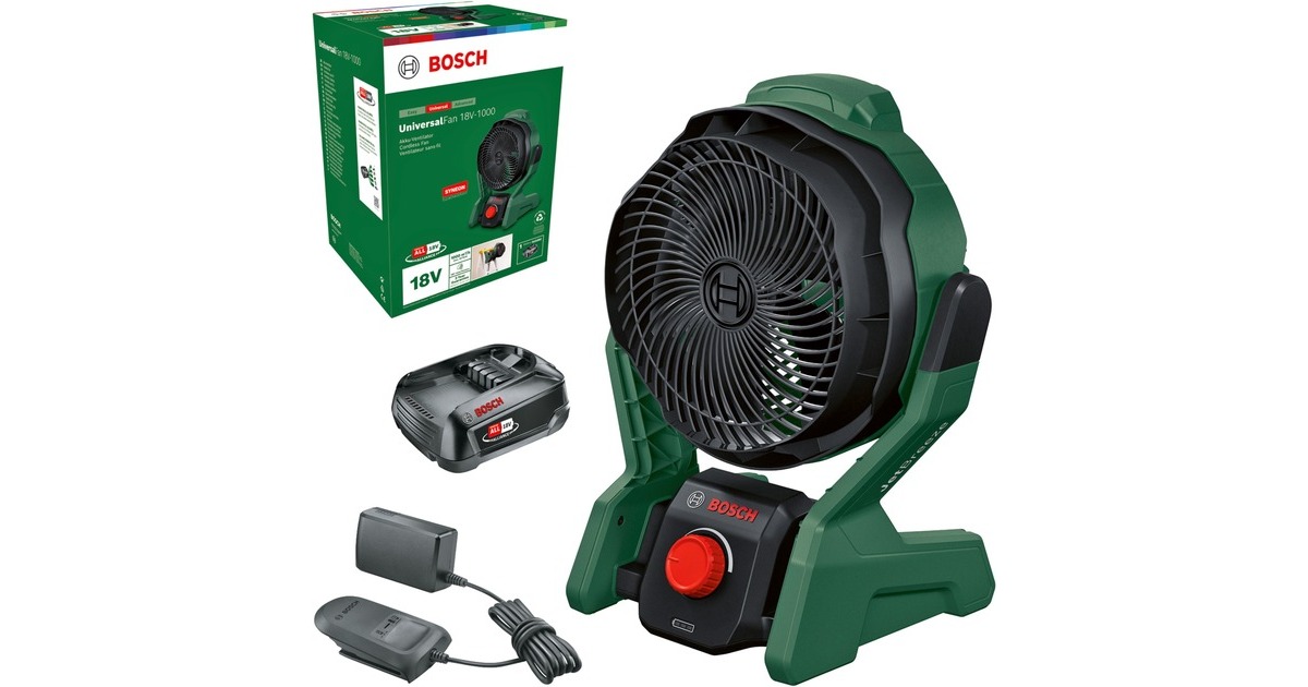 Bosch UniversalFan 18V-1000, Ventilator(grün/schwarz, mIt Akku und Ladegerät, POWER FOR ALL ALLIANCE)