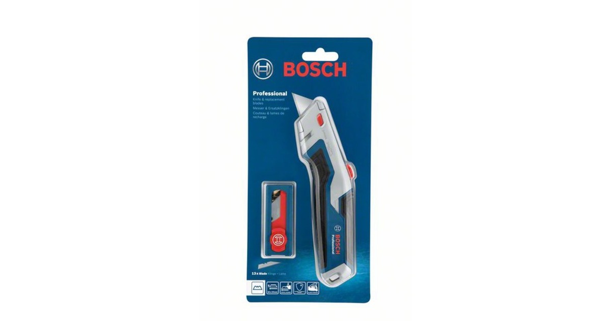 Bosch Universalmesser und Klingen-Set 63 x 19mm, Teppichmesser(blau/grau, inkl. 13 Klingen)
