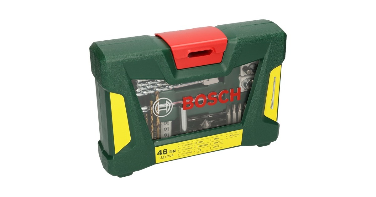 Bosch V-Line TiN-Bohrer- und Bit-Set, 48-teilig, Bohrer- & Bit-Satz(grün, mit Magnetstab)