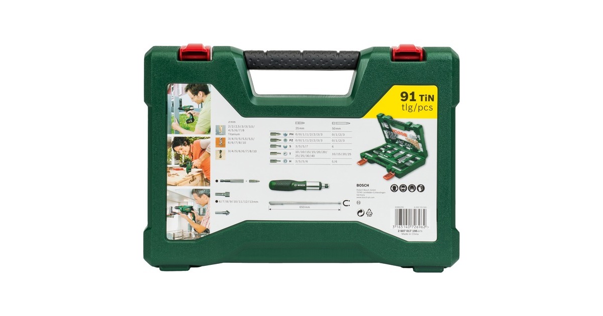Bosch V-Line TiN-Bohrer- und Bit-Set, 91-teilig , Bohrer- & Bit-Satz(grün)