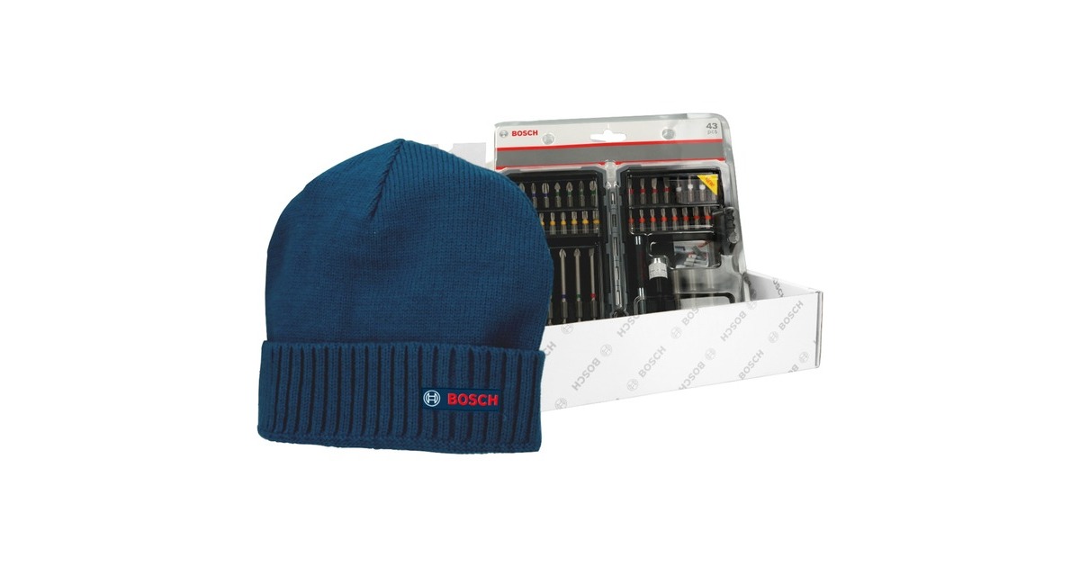 Bosch Weihnachts-Set Schrauberbit-Satz, 43-teilig(blau, inkl. gratis Bosch Beanie)
